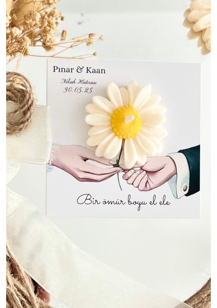 20 Adet Özel Tasarlanmış Kart ve Papatya Mum. Düğün, Nişan, Nikah, Söz, Doğum Günü, Nikah Hediyelik