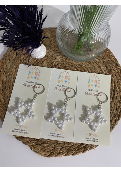 10 Adet Inci Yıldız Anahtarlık (Hoşgeldin Bebek Temalı) Kız/erkek Yenidoğan Mevlid