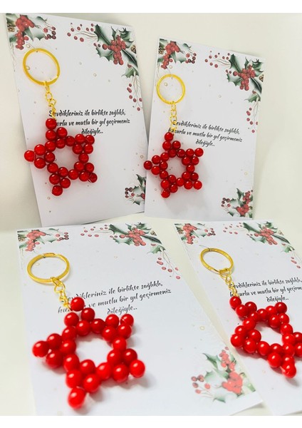 Yılbaşı Noel Hediyelikleri Kırmızı Incili Yıldız Anahtarlık 15 Adet fiyatları