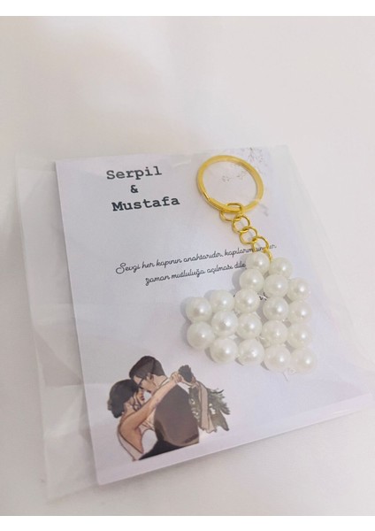 Incili Kalpli Hediyelik Anahtarlık Söz/nişan/nikah/doğum Günü/kına 20 Adet