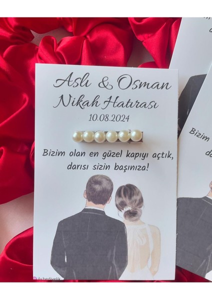 20 Adet Hediyelik Inci Toka Nikah Hatırası Kartı - Kişiye Özel Tasarım Imkanı
