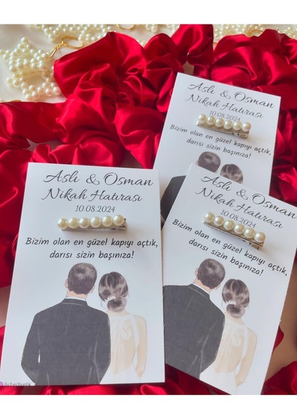 20 Adet Hediyelik Inci Toka Nikah Hatırası Kartı - Kişiye Özel Tasarım Imkanı modelleri