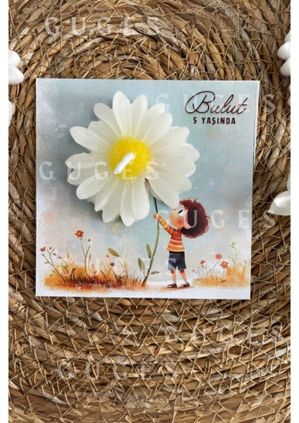10 Adet Özel Tasarlanmış Kart ve Papatya Mum. Bebek Doğum, Babyshower, Doğum Günü, Hediyelik fiyatları
