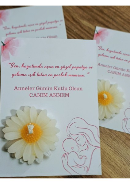 Bursatasarımdünyası 10 adet Anneler Günü Mesaj Kartı ve El Yapımı Papatya Mum – “canım Annem” Temalı