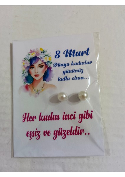 8 Mart Kadınlar Günü Hediyelik Inci Küpeli (16 Adet) modelleri