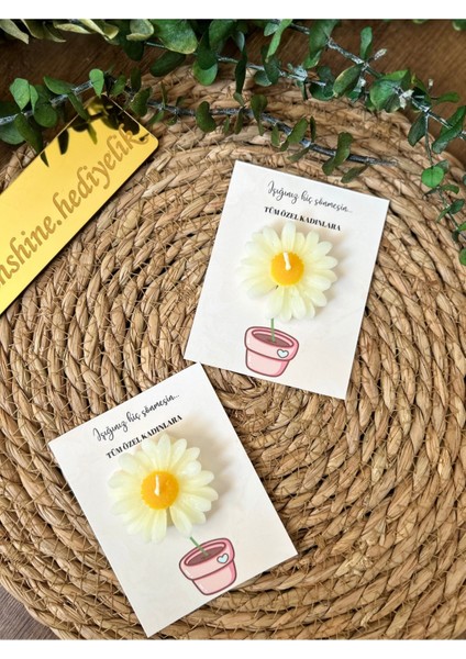 Bursatasarımdünyası 10 Adet Kartlı Papatya Mum 8 Mart Dünya Kadınlar Günü