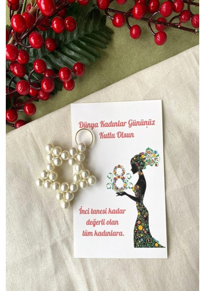 10 Adet 8 Mart Dünya Kadınlar Günü Hediyesi Inci Yıldız Anahtarlık