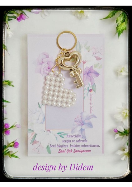 20 Adet Veliye Hediye, Karne Hatırası Anahtarlık,inci Kalpli Gold Detaylı Anahtarlık,