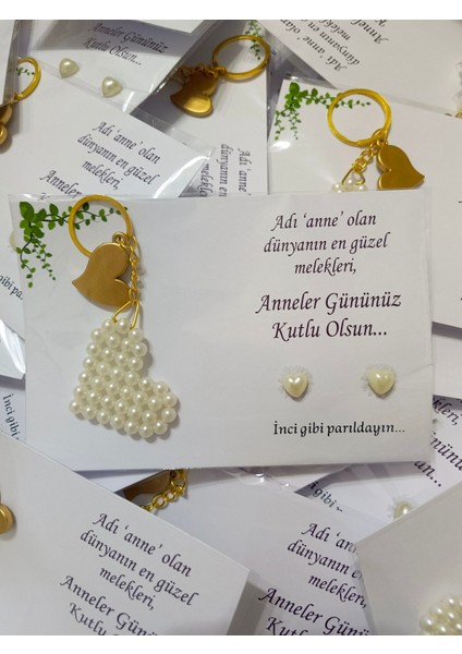 10 Adet Anneler Günü Anahtarlık ve Inci Küpe modelleri
