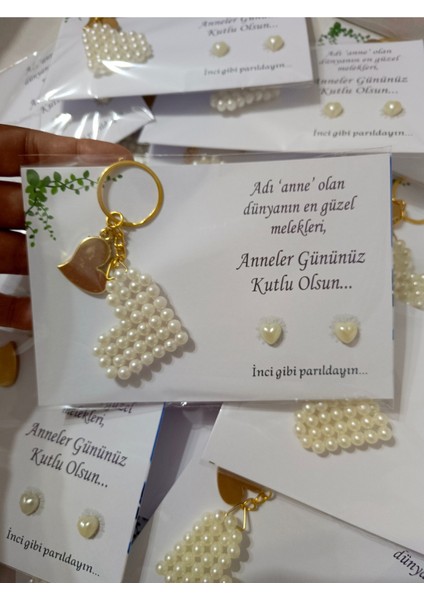 10 Adet Anneler Günü Anahtarlık ve Inci Küpe indirimleri
