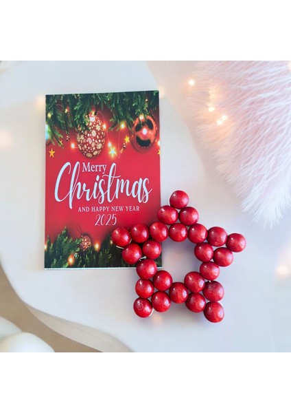 Ahşap Yıldız Anahtarlık ve Hediye Kartı Seti-Yılbaşı Tebrik Kartı-5 Adet-Kurumsal Hediye-Yeni Yıl