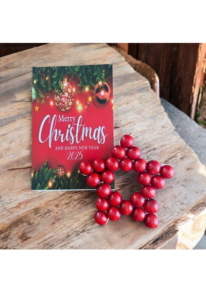 Ahşap Yıldız Anahtarlık ve Hediye Kartı Seti-Yılbaşı Tebrik Kartı-5 Adet-Kurumsal Hediye-Yeni Yıl modelleri