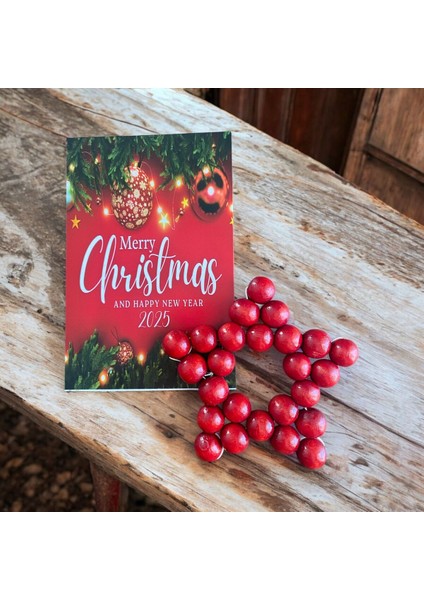 Ahşap Yıldız Anahtarlık ve Hediye Kartı Seti-Yılbaşı Tebrik Kartı-5 Adet-Kurumsal Hediye-Yeni Yıl