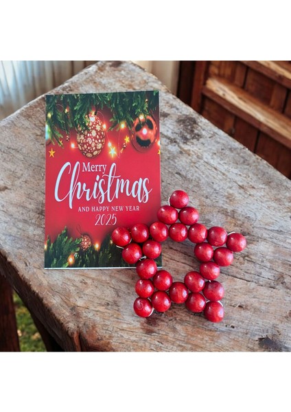 Ahşap Yıldız Anahtarlık ve Hediye Kartı Seti-Yılbaşı Tebrik Kartı-5 Adet-Kurumsal Hediye-Yeni Yıl