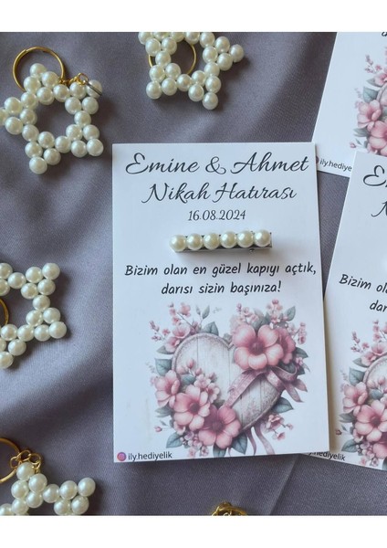 20 Adet Hediyelik Inci Toka Nikah Hatırası Kartı - Kişiye Özel Tasarım Imkanı modelleri