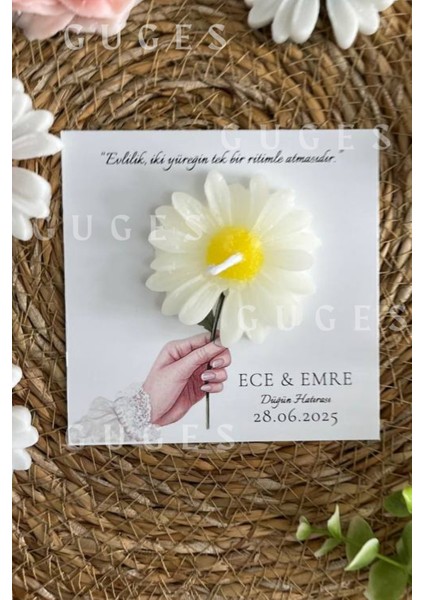 10 Adet Özel Tasarlanmış Kart ve Papatya Mum. Bebek Doğum, Babyshower, Doğum Günü, Hediyelik