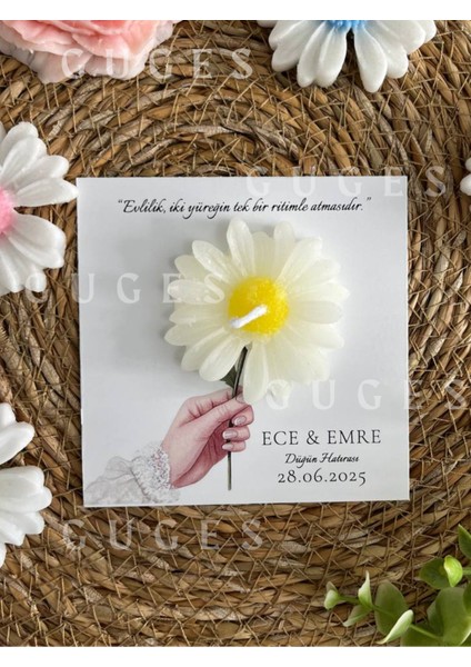 10 Adet Özel Tasarlanmış Kart ve Papatya Mum. Bebek Doğum, Babyshower, Doğum Günü, Hediyelik fiyatları