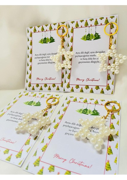 Yılbaşı Noel Hediyelikleri Incili Yıldız Anahtarlık 15 Adet modelleri