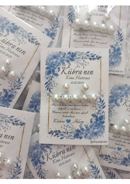 Kişiye Özel Kına Gecesi Hediyeliği Inci Küpe Inci Toka Seti 20 Adet