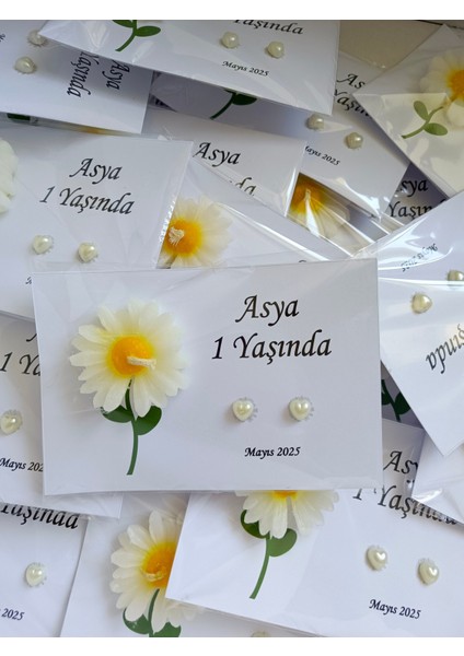 18 Adet Doğum Günü Hediyelik Papatya Mum ve Inci Küpe