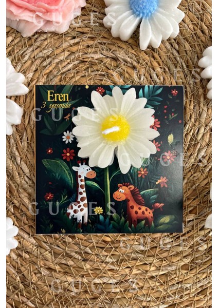 10 Adet Özel Tasarlanmış Kart ve Papatya Mum. Bebek Doğum, Babyshower, Doğum Günü, Hediyelik