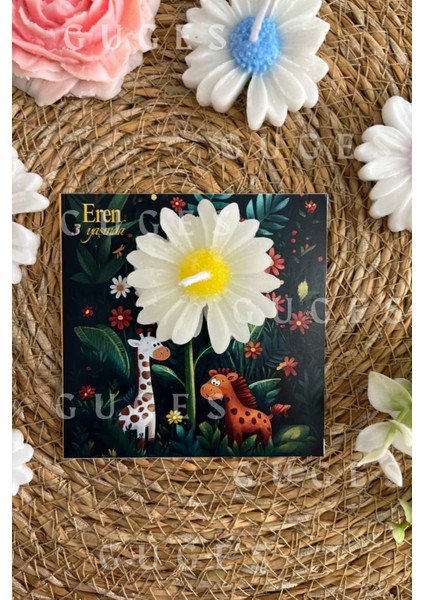 10 Adet Özel Tasarlanmış Kart ve Papatya Mum. Bebek Doğum, Babyshower, Doğum Günü, Hediyelik fiyatları