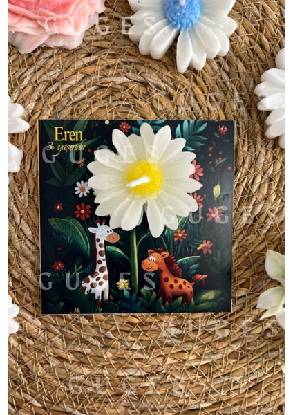 10 Adet Özel Tasarlanmış Kart ve Papatya Mum. Bebek Doğum, Babyshower, Doğum Günü, Hediyelik modelleri