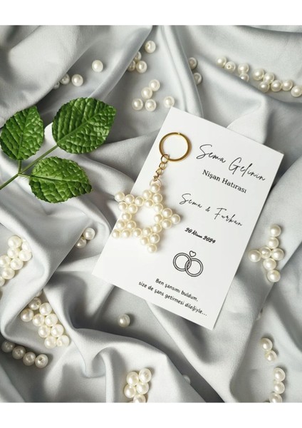 10 Adet Yenidoğan, Mevlid, Doğum Günü, Düğün, Kına Hediyelik Inci Yıldız Boncuk Anahtarlık modelleri