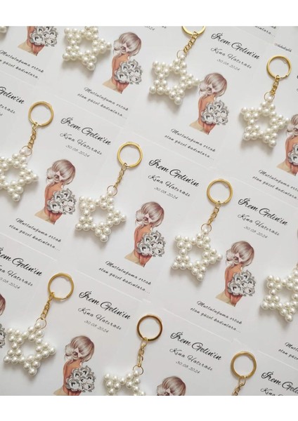 10 Adet Yenidoğan, Mevlid, Doğum Günü, Düğün, Kına Hediyelik Inci Yıldız Boncuk Anahtarlık