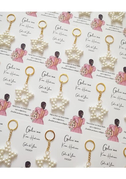 10 Adet Yenidoğan, Mevlid, Doğum Günü, Düğün, Kına Hediyelik Inci Yıldız Boncuk Anahtarlık