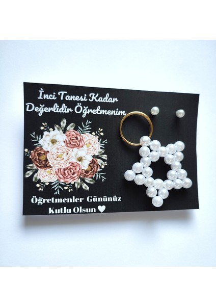10 Adet Öğretmenler Günü Hediyesi Inci Küpe ve Anahtarlık