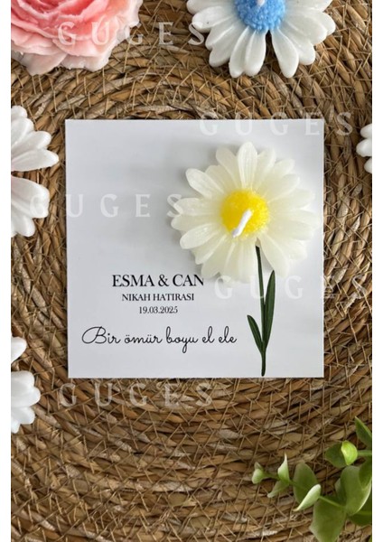 10 Adet Özel Tasarlanmış Kart ve Papatya Mum. Bebek Doğum, Babyshower, Doğum Günü, Hediyelik