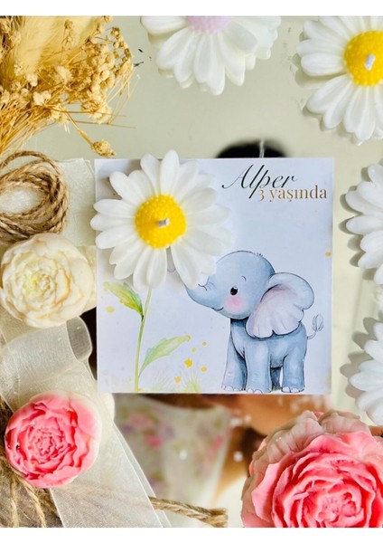 20 Adet Özel Tasarlanmış Kart ve Papatya Mum. Bebek Doğum, Babyshower, Doğum Günü, Hediyelik
