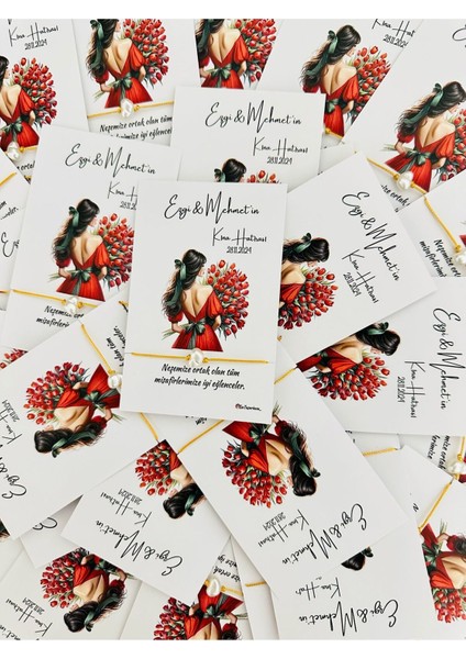 Kişiye Özel Kartlı Şans Bilekliği Kına Hediyeliği (100 Adet) fiyatları