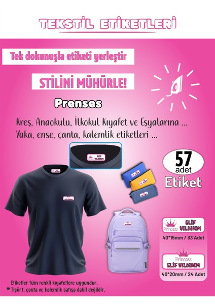 Prenses Modeli Kreş Anaokulu Ilkokul Kıyafet Eşya Yaka Ense Isim Etiketi 57 Adet