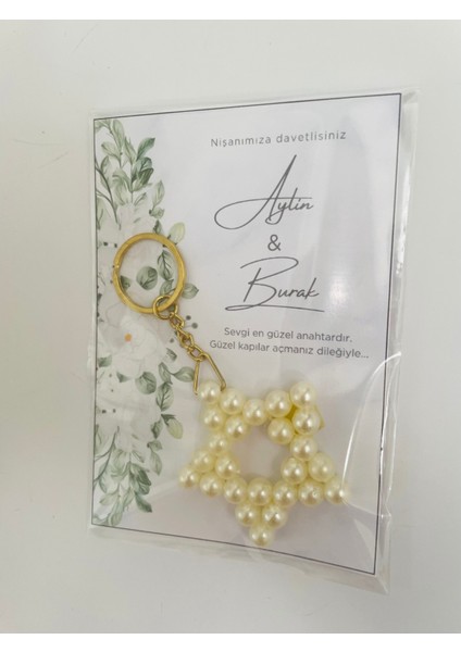 Bursatasarımdünyası 10 Adet Inci Yıldız Anahtarlıklı Nişan