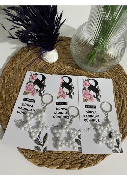 10 Adet 8 Mart Dünya Kadınlar Günü Hediyeliği Inci Yıldız Anahtarlık