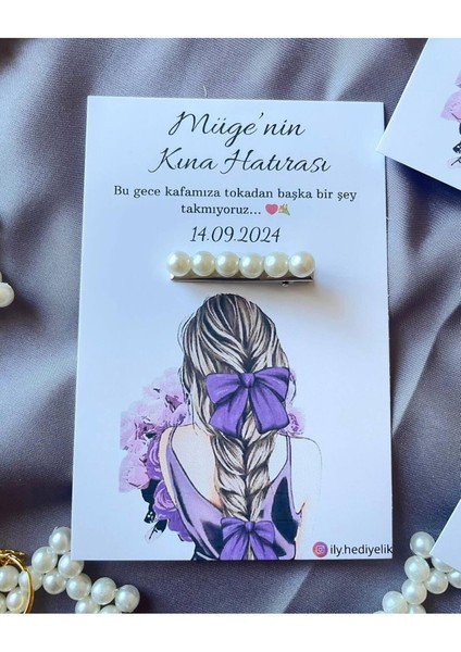 20 Adet Hediyelik Inci Toka Kına Hatırası Kartı - Kişiye Özel Tasarım Imkanı