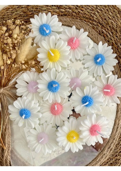 10 Adet Özel Tasarlanmış Kart ve Papatya Mum. Bebek Doğum, Babyshower, Doğum Günü, Hediyelik indirimleri