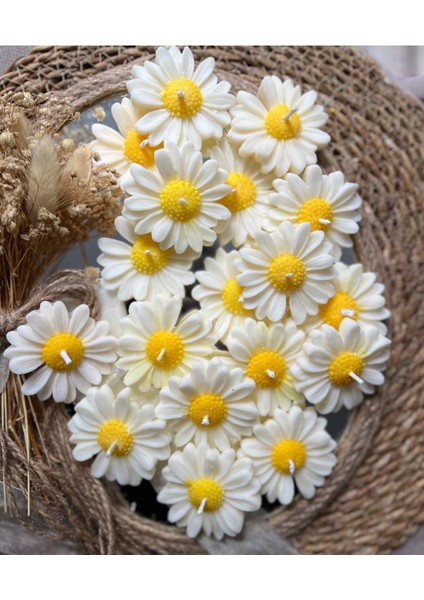 10 Adet Özel Tasarlanmış Kart ve Papatya Mum. Bebek Doğum, Babyshower, Doğum Günü, Hediyelik