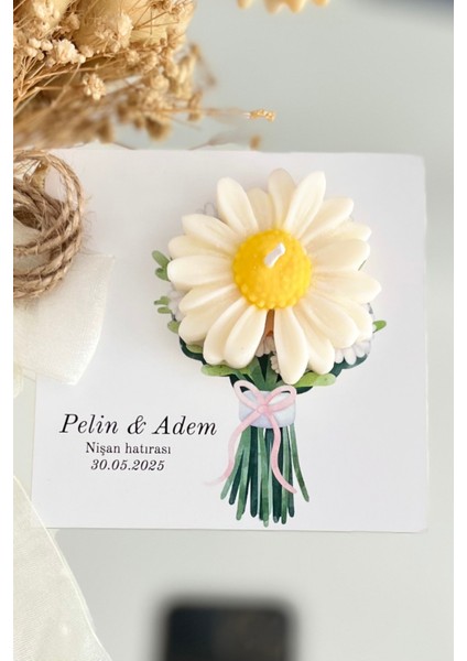 20 Adet Özel Tasarlanmış Kart ve Papatya Mum. Düğün,nişan,nikah, Söz, Doğum Günü, Nikah Hediyelik
