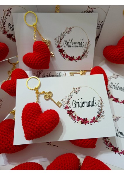10 Adet Bridemaids Amigurumi Kırmızı Kalp Anahtarlık