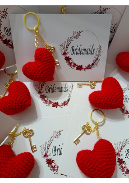 10 Adet Bridemaids Amigurumi Kırmızı Kalp Anahtarlık fiyatları