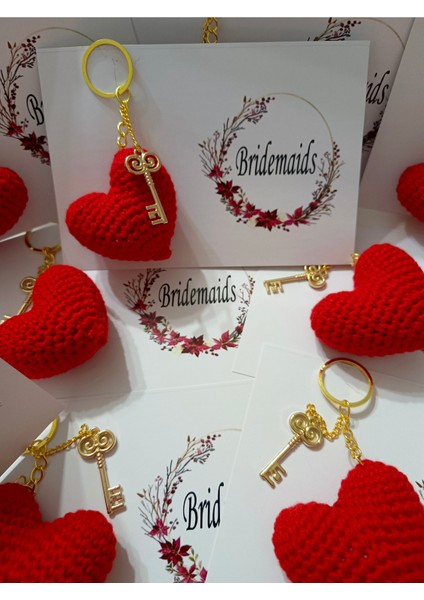 10 Adet Bridemaids Amigurumi Kırmızı Kalp Anahtarlık fırsatları
