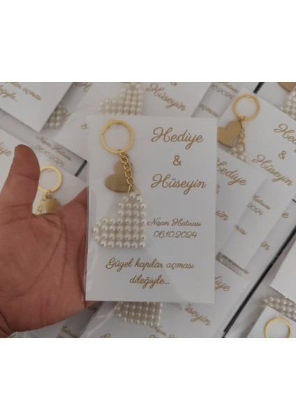 Hediyelik Kalp Aparatlı Inci Anahtarlık (50 Adet)