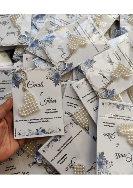 Hediyelik Kalp Aparatlı Inci Anahtarlık (50 Adet) modelleri