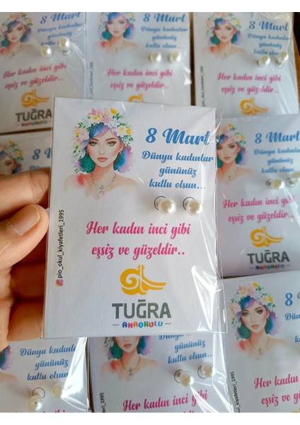 8 Mart Hediyelik Inci Küpe (10 Adet)
