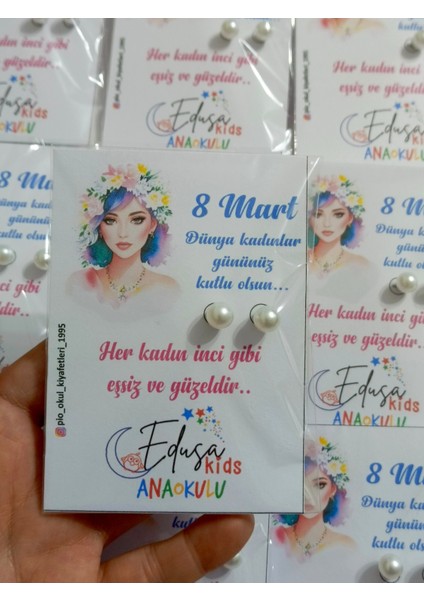 8 Mart Hediyelik Inci Küpe (10 Adet) modelleri