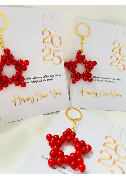 Yılbaşı Noel Hediyelikleri Incili Yıldız Anahtarlık 15 Adet