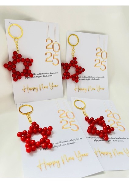 Yılbaşı Noel Hediyelikleri Incili Yıldız Anahtarlık 15 Adet modelleri